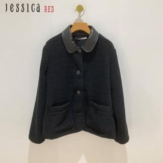 【Jessica Red】保暖百搭口袋絨毛短外套8244C3（黑）