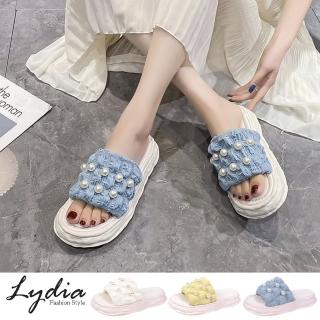 【Lydia】現貨 韓版時尚珍珠休閒厚底拖鞋(米白/黃/藍)