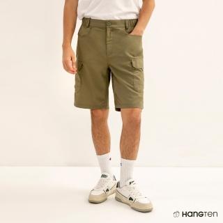 【Hang Ten】男裝-REGULAR FIT提織口袋吸濕排汗短褲(灰綠)