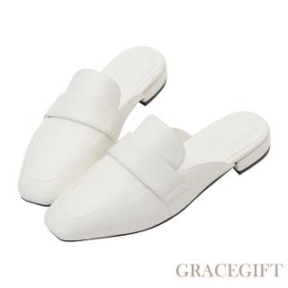 【Grace Gift】素面百搭低跟穆勒鞋(白)