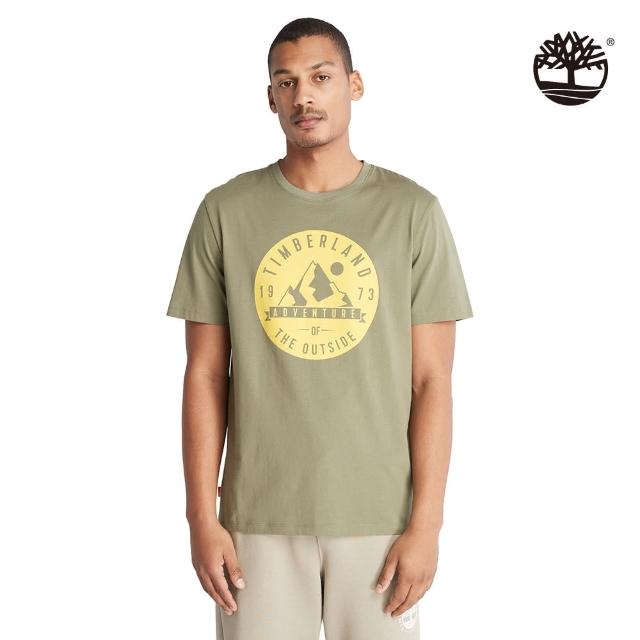【Timberland】男款灰綠色胸前醒目印花短袖T恤(A6RQH590)