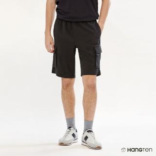 【Hang Ten】男裝-REGULAR FIT四面彈口袋抽繩吸濕排汗防曬短褲(黑)