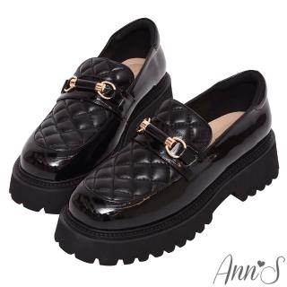 【Ann’S】拼接菱格紋-顯瘦輕量厚底樂福鞋5cm(黑)