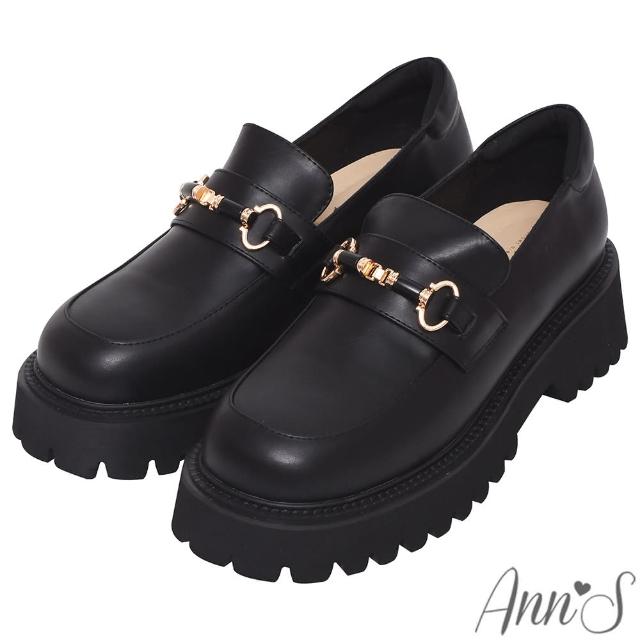 【Ann’S】經典馬銜扣-顯瘦輕量厚底樂福鞋5cm(黑)