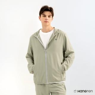【Hang Ten】男裝-恆溫多功能-REGULAR FIT四面彈吸濕排汗防曬連帽外套(灰綠)
