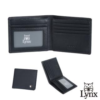 【Lynx】美國山貓十字紋精選牛皮5卡透明窗短夾(藍色)