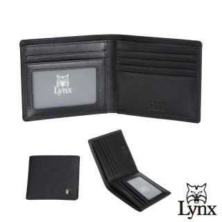 【Lynx】美國山貓十字紋精選牛皮5卡透明窗短夾(黑色)