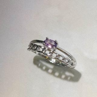 【Le Bonheur】紫水晶雙層鏈條戒指 開口可調節(情人節 生日禮物 七夕禮物 情人節 送女友)