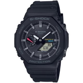 【CASIO 卡西歐】G-SHOCK 八角錶殼耐衝擊運動太陽能藍牙雙顯腕錶/黑(GA-B2100-1A)
