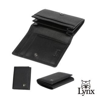 【Lynx】美國山貓十字紋精選牛皮翻扣式名片夾(黑色)