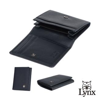 【Lynx】美國山貓十字紋精選牛皮翻扣式名片夾(藍色)