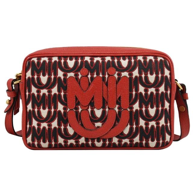 【MIU MIU】品牌LOGO字母印花拼接方包斜背包(紅)