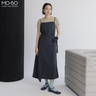 【MO-BO】不對稱造型綁帶細肩帶洋裝