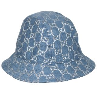 【GUCCI 古馳】GUCCI 銀絲緹花帆布漁夫帽(藍色/M)