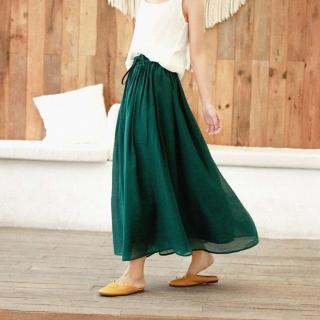 【Paiya 派亞】新款大碼大擺半身裙顯瘦百褶裙復古鬆緊腰垂感紗紗裙(L-XL)