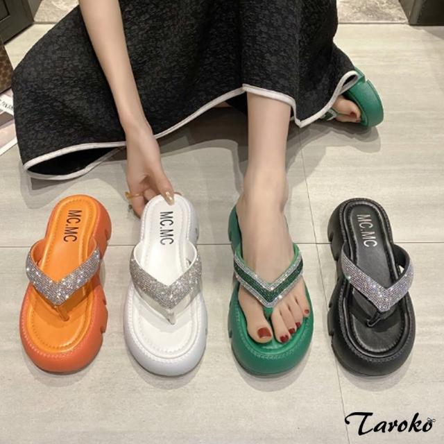 【Taroko】微風輕夏水鑽厚底夾腳休閒拖鞋(4色可選)