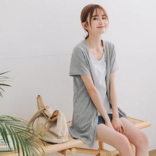 【OB 嚴選】台灣製造假兩件外套拼接棉質長版上衣T恤 《AB13053》