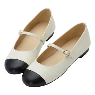 【Grace Gift】優雅芭蕾瑪莉珍平底鞋(白x黑)