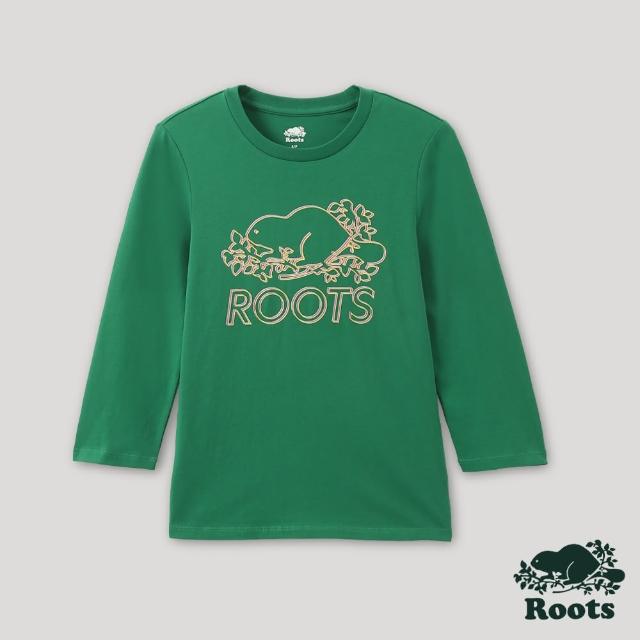 【Roots】Roots女裝-宇宙探索系列 框線海狸短袖T恤(綠色)