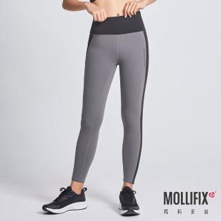 【Mollifix 瑪莉菲絲】親膚彈力撞色修身瑜珈褲、瑜珈服、Legging(優雅灰)
