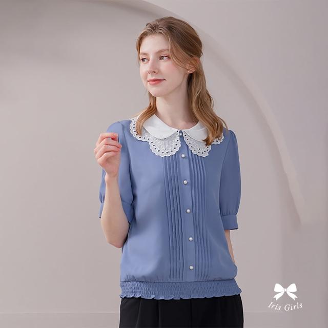 【Iris Girls 艾莉詩】雙層刺繡領雪紡襯衫-2色(31126)