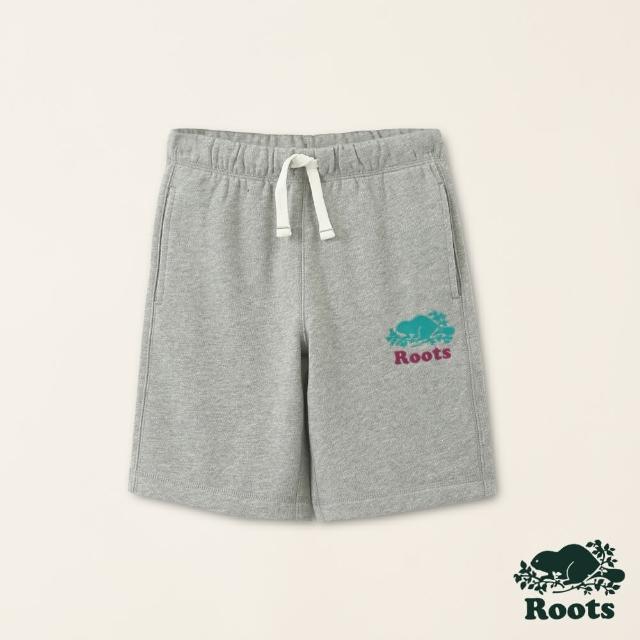 【Roots】Roots大童-絕對經典系列 海狸LOGO彩色文字五分休閒短褲(灰色)