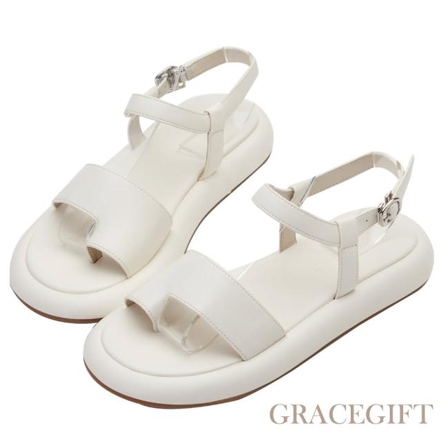 【Grace Gift】玄玄聯名-俏皮文青寬帶套趾涼鞋(米白)