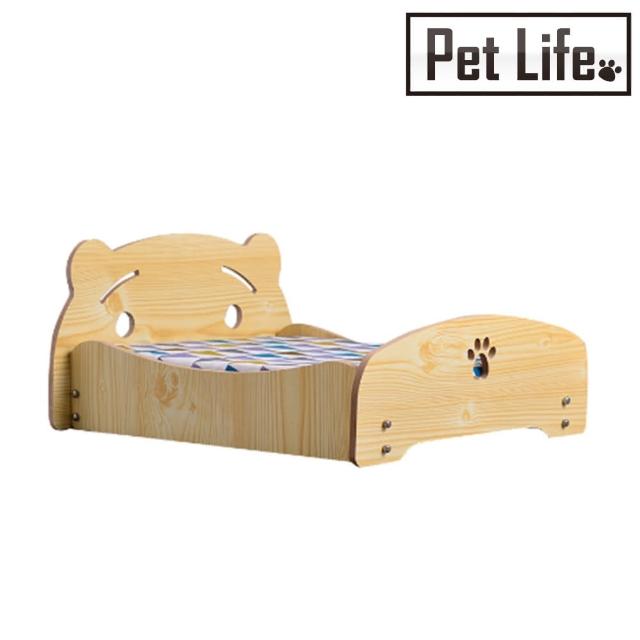【Pet Life】防潮透氣可拆洗寵物木床/貓窩/狗窩 原色小熊款(M號)