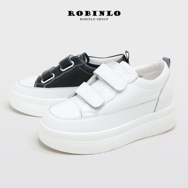 【Robinlo】微甜個性厚底真皮小白鞋休閒鞋BRAM(個性黑/純淨白)