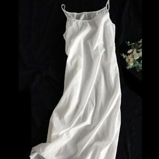 【設計所在】棉麻隨性風 長版純棉吊帶內搭洋裝 Q1646(2色可選 F)
