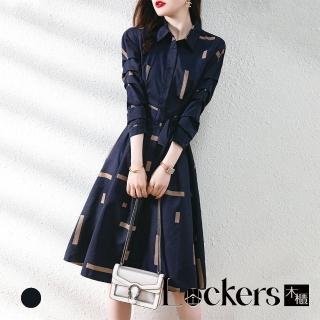 【Lockers 木櫃】夏季復古收腰長袖襯衫連衣裙 L112052906(女上衣 襯衫 連衣裙)