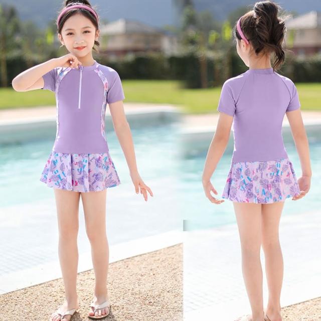 【泳衣果】兒童泳衣泳裝玉球短袖短裙L-5L二件式大童