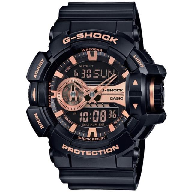 【CASIO 卡西歐】G-SHOCK 酷黑潮流雙顯手錶 母親節 禮物(GA-400GB-1A4)