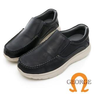 【GEORGE 喬治皮鞋】輕量系列 擦色霧臘皮直套式厚底氣墊鞋 -黑 238002JI10