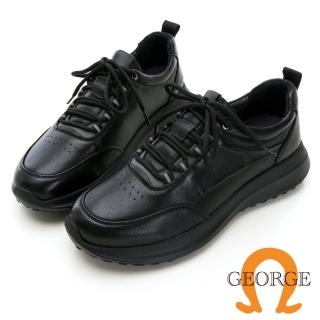 【GEORGE 喬治皮鞋】舒適系列 真皮厚底綁帶氣墊休閒鞋 -黑238004CZ10
