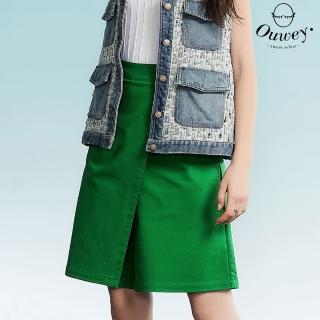【OUWEY 歐薇】時髦帥氣造型排釦裙片棉質褲裙(綠色；S-L；3232162410)