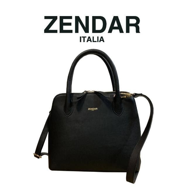 【ZENDAR】限量2折 頂級十字紋小牛皮手提包側肩包 全新專櫃展示品(黑色)