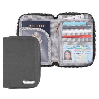 【Travelon】對開拉鍊護照包 煙灰(RFID防盜 護照保護套 護照包 多功能收納包)