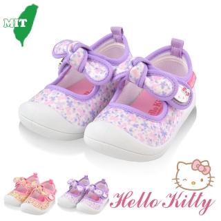 【HELLO KITTY】13-16cm童鞋 小碎花 護趾輕量抗菌防臭減壓學步鞋(白粉&白紫色)