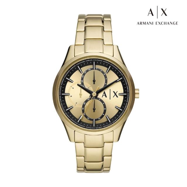 【A|X Armani Exchange 官方直營】Dante 經典潮流三眼多功能手錶 金色不鏽鋼鍊帶 42MM AX1866