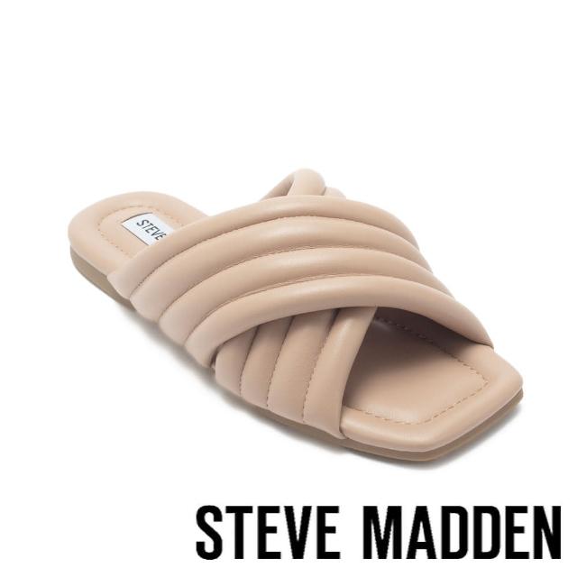 【STEVE MADDEN】OUTPOST 斜壓紋交叉平底拖鞋(米杏色)