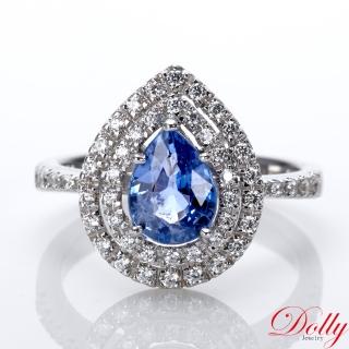 【DOLLY】18K金 天然藍寶石1克拉鑽石戒指(001)