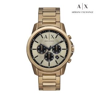 【A|X Armani Exchange 官方直營】Banks AX經典LOGO三眼計時手錶 棕色不鏽鋼鍊帶 44MM AX1739