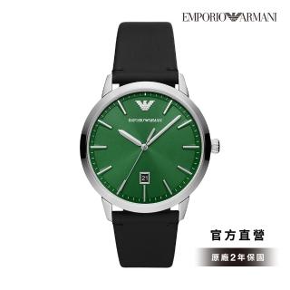 【EMPORIO ARMANI 官方直營】Ruggero 簡約時尚日曆手錶 黑色真皮錶帶 43MM AR11509