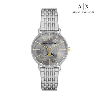 【A|X Armani Exchange 官方直營】Lola 煙霧月球漫步月相女錶 銀色不鏽鋼鍊帶 手錶 36MM AX5585