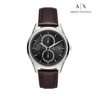 【A|X Armani Exchange 官方直營】Dante 雅痞魅力三眼多功能手錶 棕色真皮錶帶 42MM AX1868