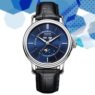 【epos 愛寶時】經典藍海月相指針日期自動上鍊紳士機械錶-藍41mm(3391.832.20.56.25)