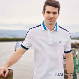 【NAUTICA】男裝 運動風吸濕排汗撞色短袖POLO衫(白色)
