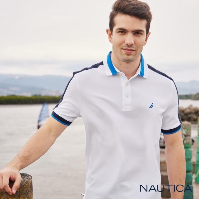【NAUTICA】男裝  運動風吸濕排汗撞色短袖POLO衫(白色)