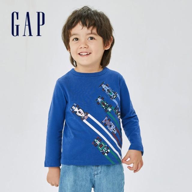 【GAP】男幼童裝 Logo/印花純棉長袖T恤 布萊納系列-藍色(431418)